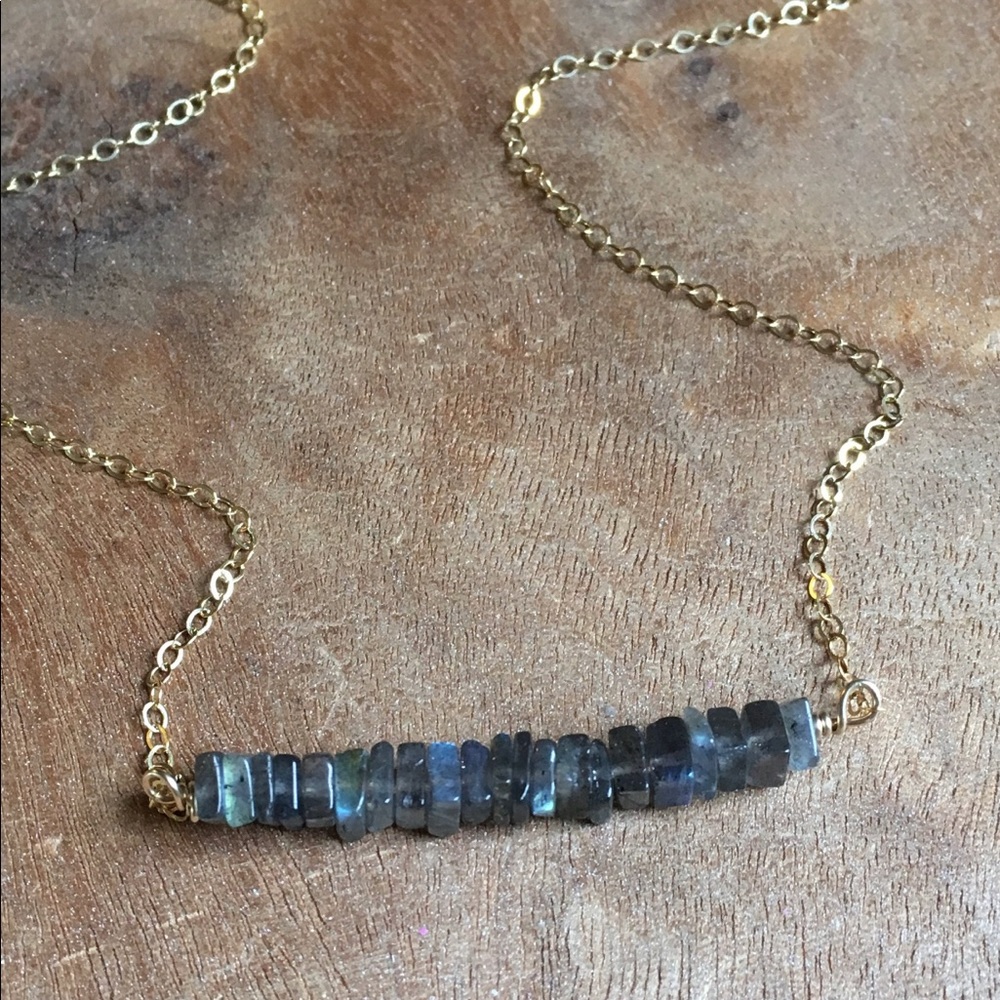 Labradorite Necklace Gemstone Gold Bar Necklace - Picture 2 of 8